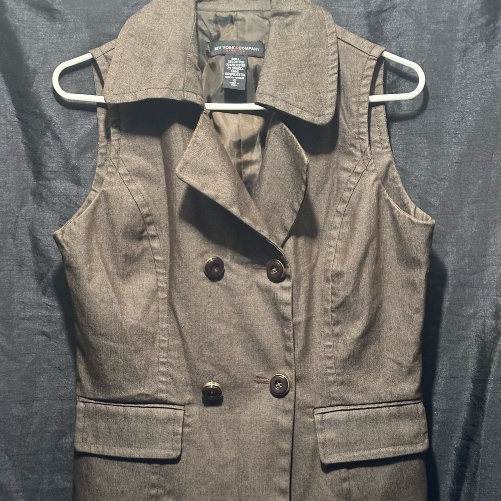 #185 New York & Company Brown Vest with Military-Inspired Design